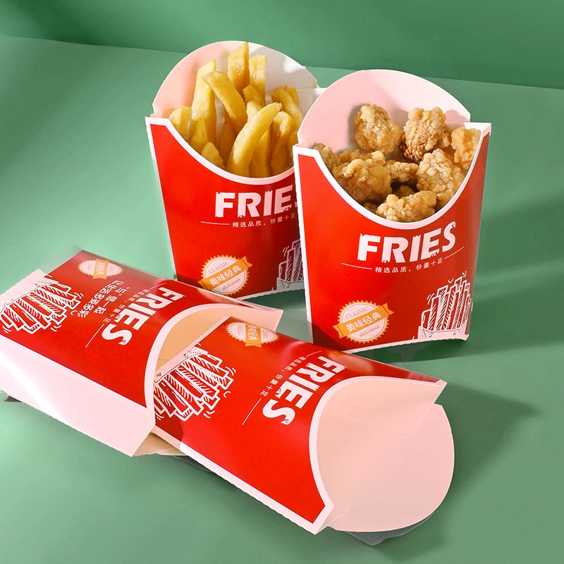 Customized Disposable Food Kraft Paper Packaging Fried Chips Bag Packing Tray For Restaurant