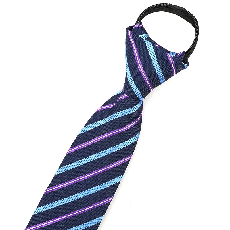 8cm men stripe navy blue polyester silk business tie zipper necktie pred knot shirt accessories cravat gravate
