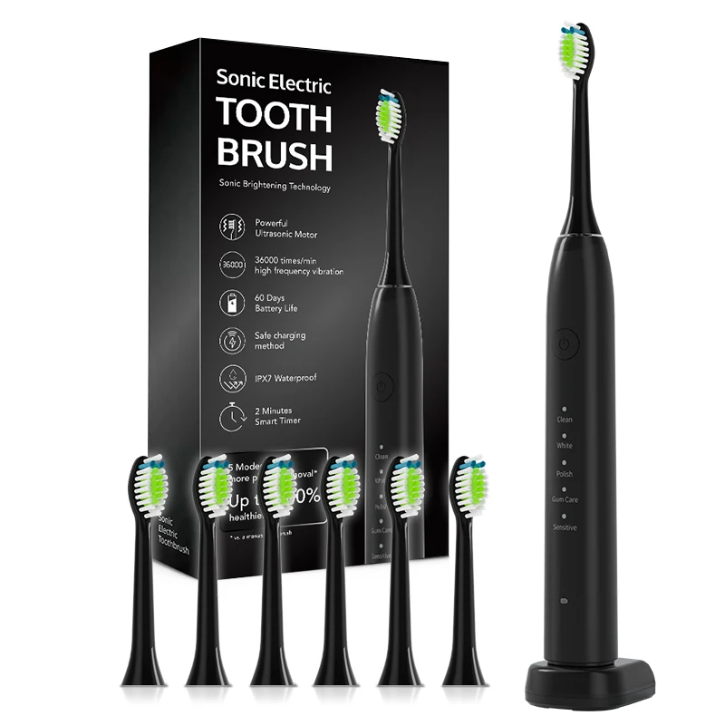 High End Sustainable 5 Mode Rechargeable Sleek Sonic Electric Toothbrush Set