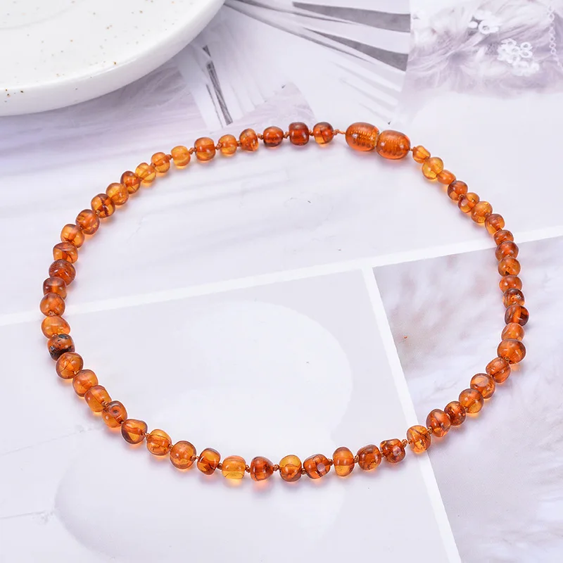 Baroque style safety closure knot Natural Cognac baltic Ember teething necklace for babies