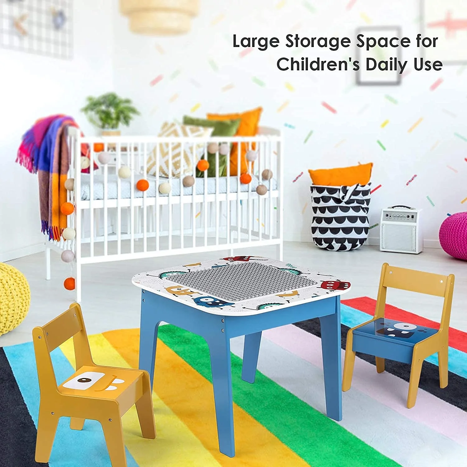 Toffy & Friends Wooden Kids Table and Chairs Set with Storage Child Block Activity Table Desk Sets