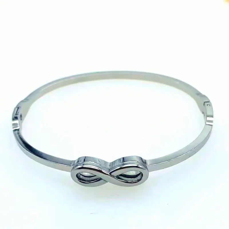 Minimalist 316L Jewellery Waterproof 18k Gold Plated Bijoux Cuff Infinity Stainless Steel Bangle Jewelry Wrist Lady Bangle