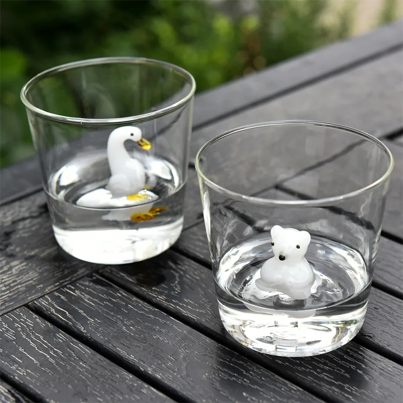 Creative three-dimensional cartoon animal glass water cup cute simple home juice cup cold and hot water cup