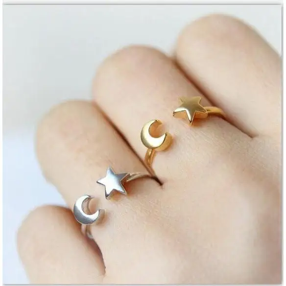 
New Products Greatly Promote European And American Hand Jewelry Half Opening Adjustable Star Moon Female Rings Ring Female Ring 