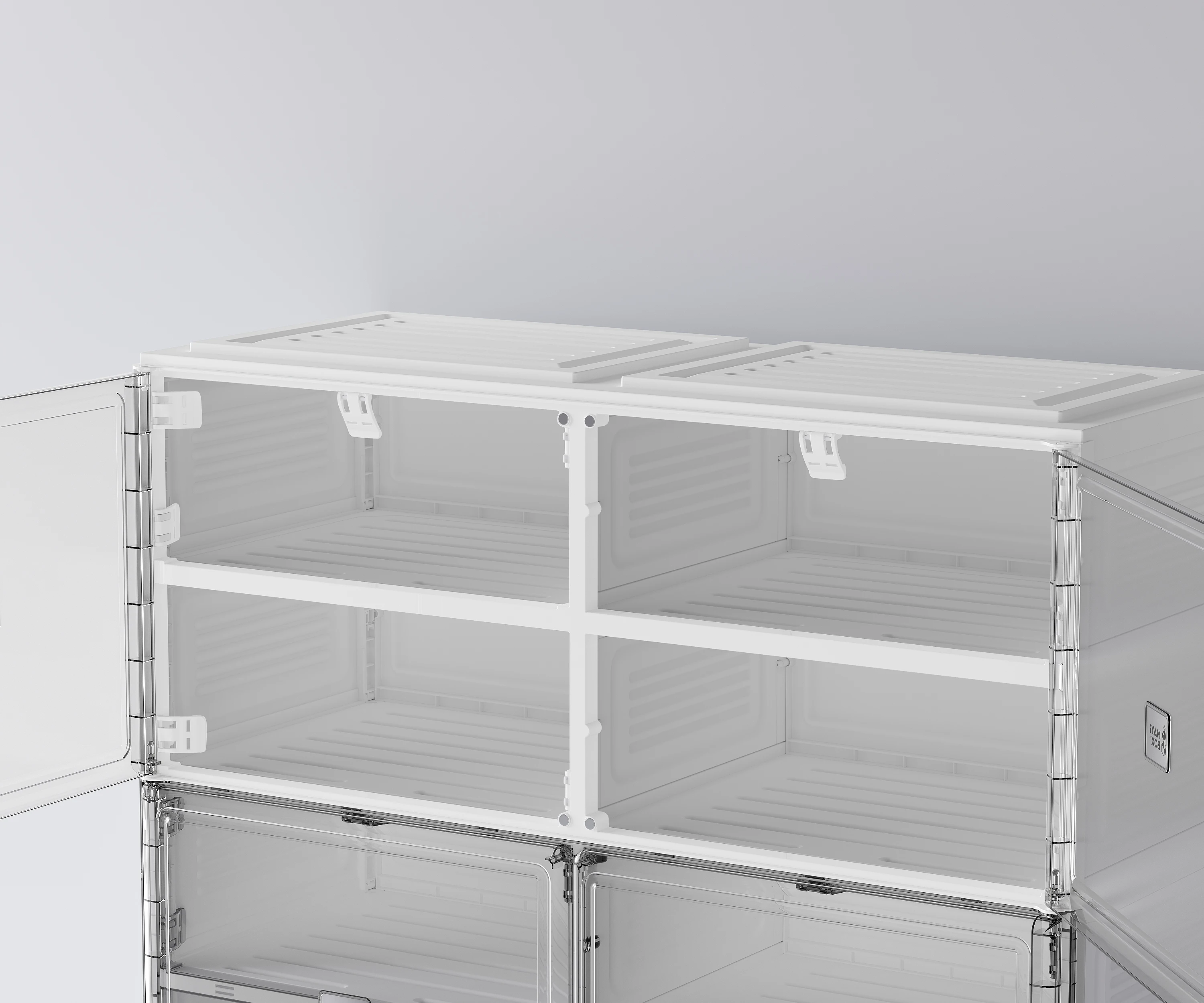 Front Open Drop Door Steady Stackable Simple Assemble Custom Sneakers Foldable Clear Shoe Storage Box With Magnetic Door