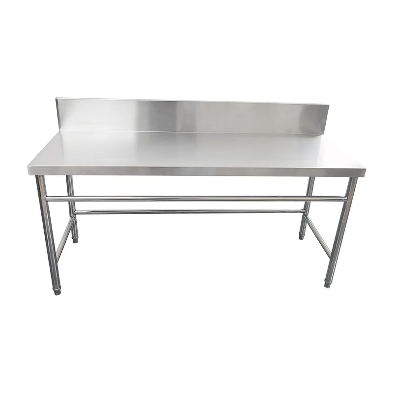 Commercial Kitchen Workbench Single Layer Stainless Steel Table with Adjustable Wood Legs Hotels Bakeries Backsplash Included