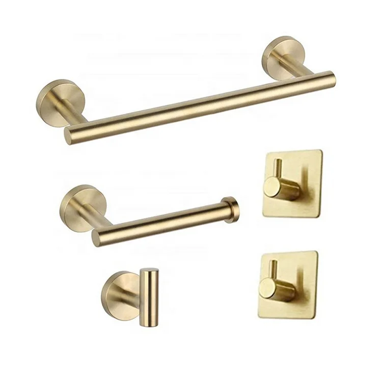 Stainless steel 3M Adhesive No Drilling Bathroom Wall Mounting Rack With Towel Bars And Towel Hooks Hardware Accessories Set