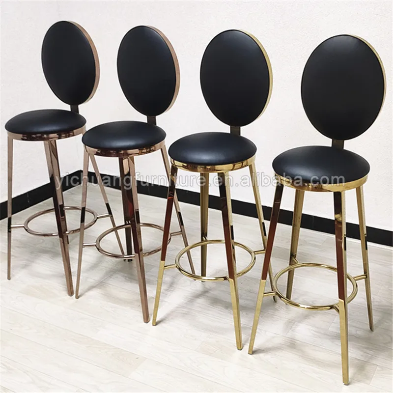 High Quality Hotel Wedding Furniture Round Back Black Leather Counter Bar Stool Chairs