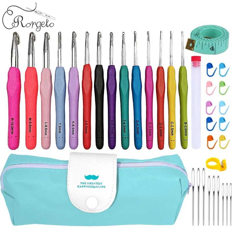 
High Quality Ergonomic Soft Handles Aluminum Crochet Hook Knit Set With Knitting Accessories 