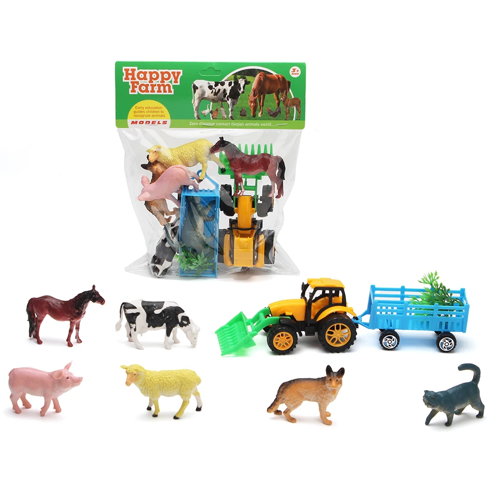 BEFLY 3inches cow horse pig dog cat PVC model farm animals tractor set toys for kids