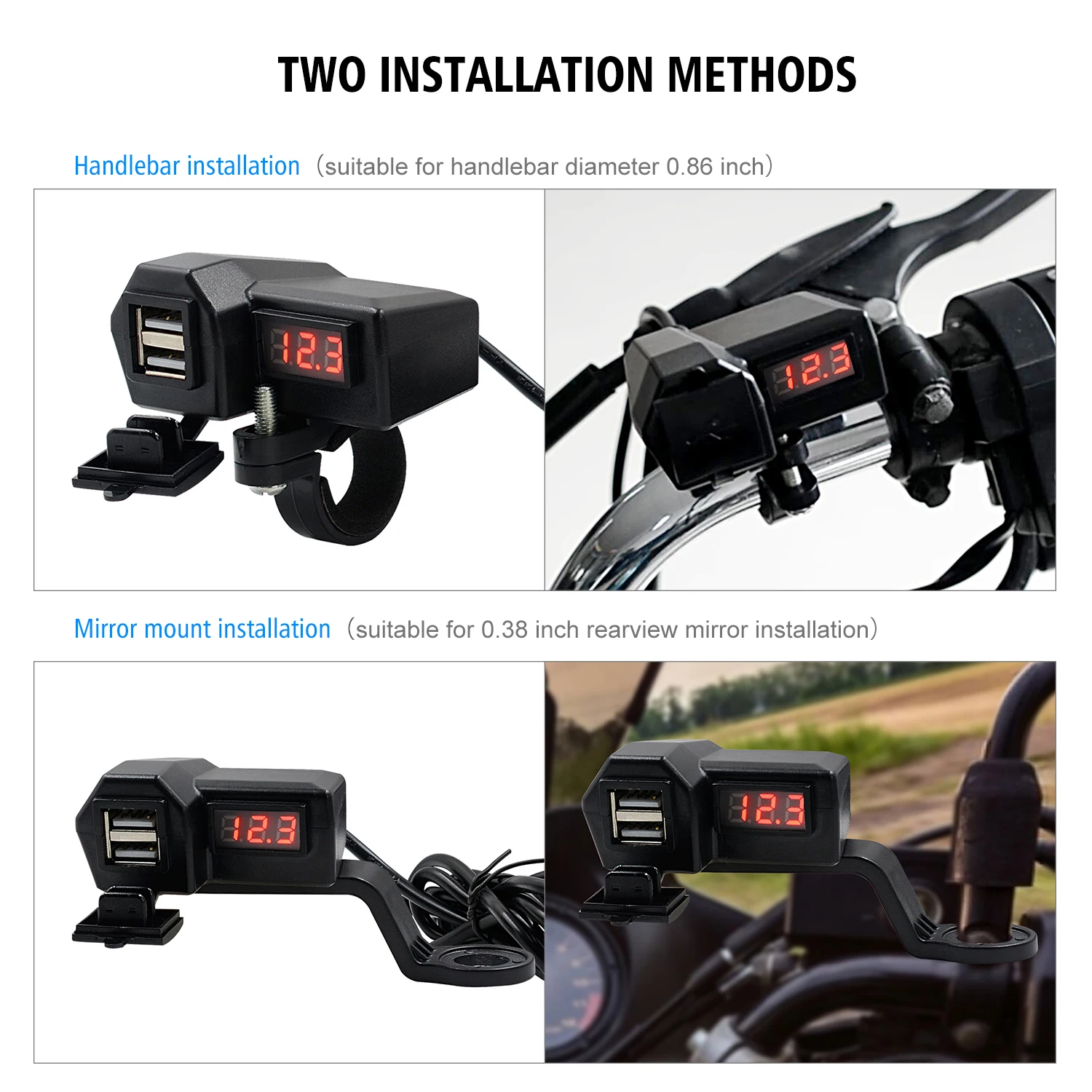 Waterproof Dual USB Charging Ports for Motorcycle 12V to 5V USB Phone charger Motorbike USB Socket