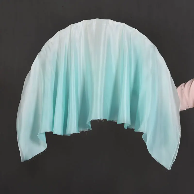 86cm(36cm Bamboo 50cm Veil) Real Silk Veil One Pair Bellydance Chinese Folk National Dancer Performance Props White Mint Light