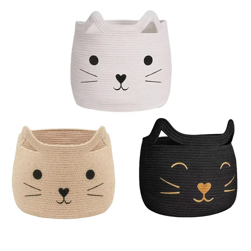 Custom Foldable Baby Changing Laundry Cotton Rope Basket Cartoon Cat Animal Children Toy Storage Storage Woven Storage Basket