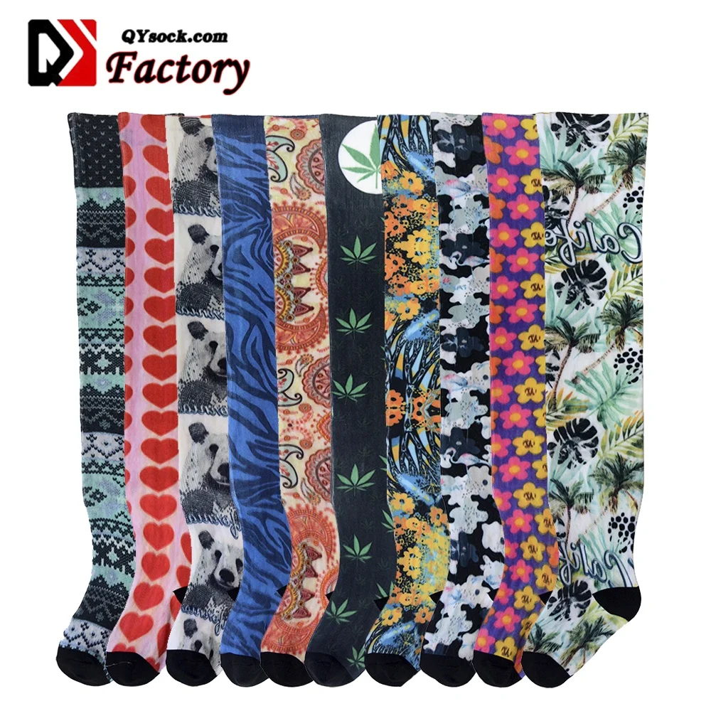 Factory Wholesale High Boot Stockings Women Socks Over The Knee Custom Printed Thigh High Socks  Plus Size