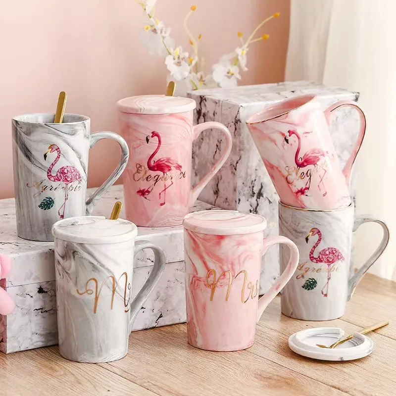 Custom marble cup printed porcelain personalized design ceramic mr mrs marble coffee couple mugs set