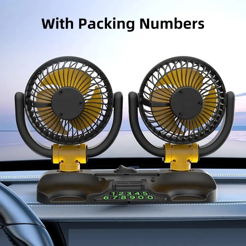 USB 2 Speeds Wind Double Head Fan 360 Angles Adjustable Cooling Fan For Car 5-24V Low Noise Powerful Wind For Car Or Home