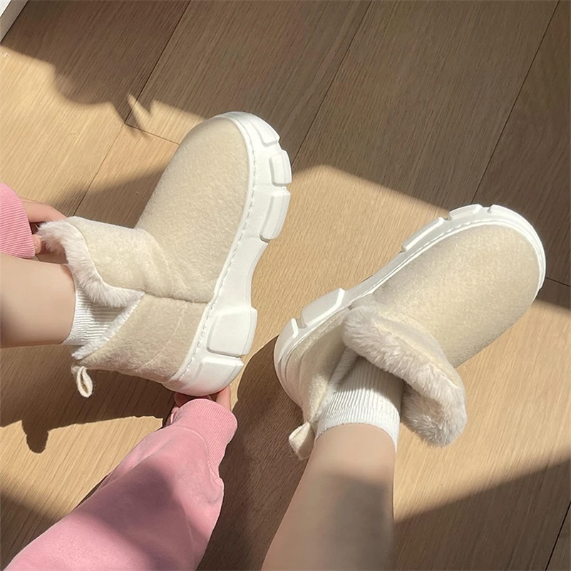 7CM Increase Thick Sole Winter Warm Ankle Boots EVA Non-slip Furry Women Snow Boots Casual Outdoor Cotton Shoes