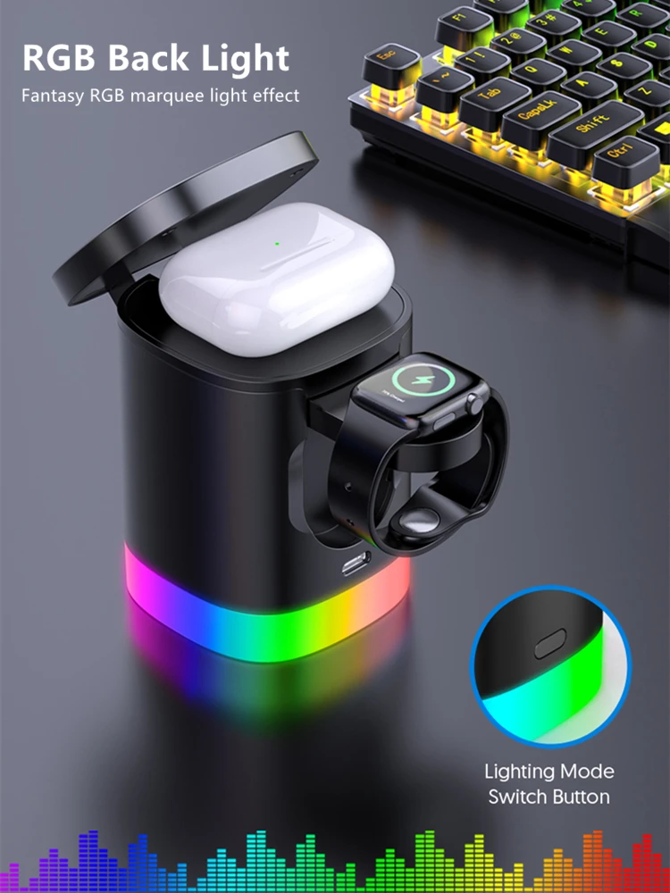 2022 New 3-in-1 RGB Light Mini Magnetic Wireless Charger Foldable 15W Fast Qi Lamp Wireless Charging Station for iphone 14 13 12