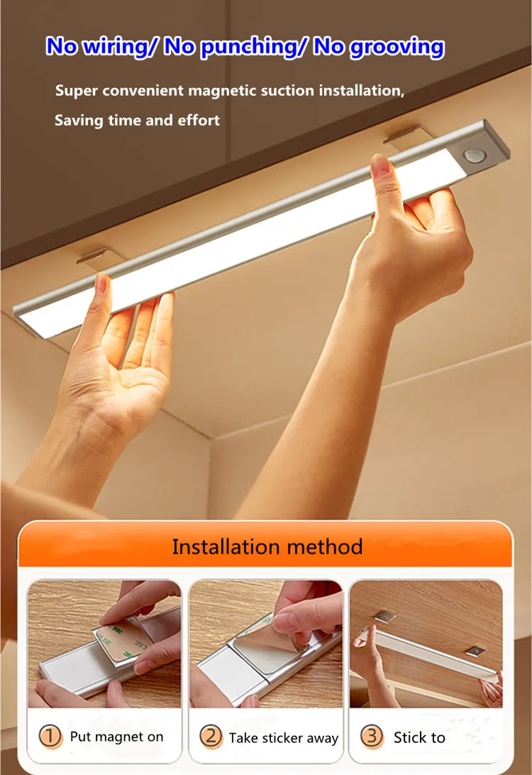 Led Cabinet Light USB 5V Rechargeable Wireless Motion Sensor Closet Light Aluminum LED Under Cabinet Light