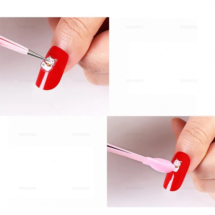 SHI SHENG Nail Tweezers with Silicone Pressing Head for 3D Sticker Rhinestones Picker Stainless Steel Tweezers Manicure Tool