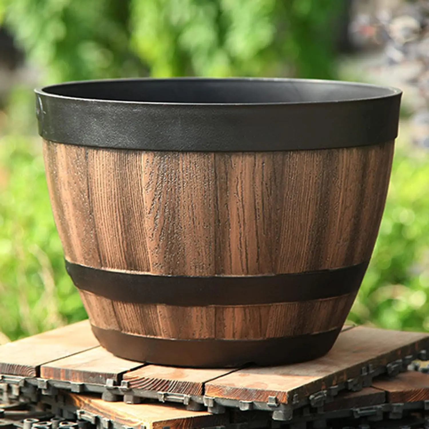 Flower Pots Wooden Whiskey Barrels Shaped Plant Tubs Rustic Flower Bucket for Indoor Outdoor Garden Yard