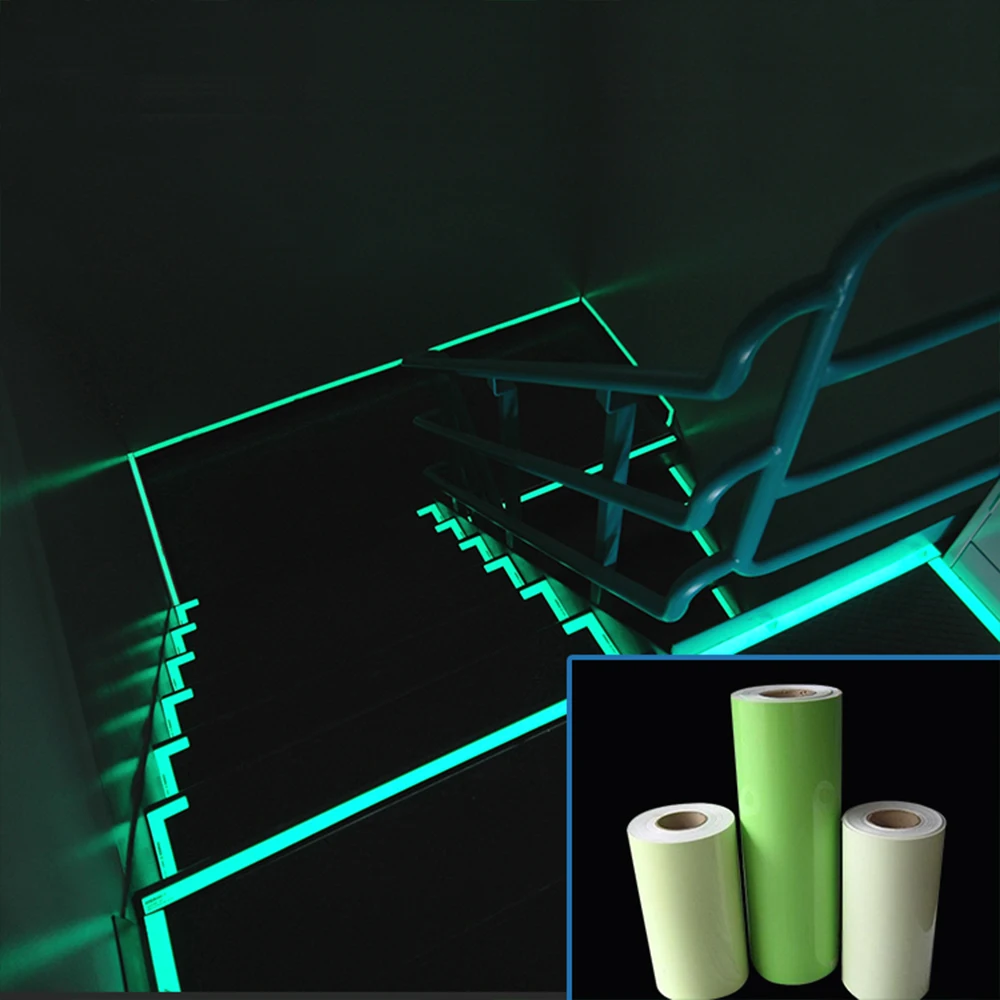 1.24m*45.7m PVC Printing Glow Dark Green Photoluminescent Film Self-Adhesive Vinyl Roll Reflective Material Safety