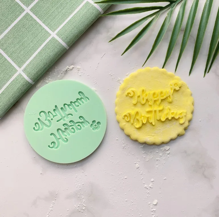Acrylic Cookie Embosser Mold Happy Birthday Pattern Cake Stencil Fondant Icing Biscuit Mold Baking Supplies Cake Decorating Toor