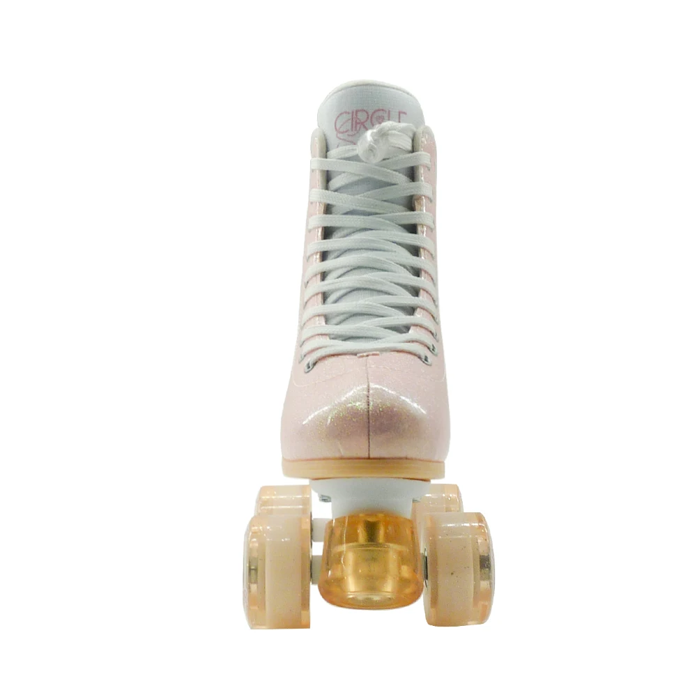 Roller Skates Double-Row Four Light up Wheels High-top Pink Glitter Leather Rollerskates Ouad Skate