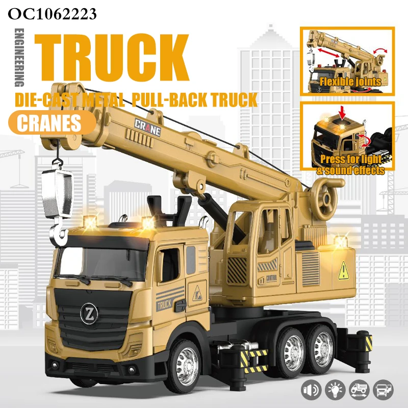 Boy game inertial engineering car toy series alloy crane model scale trucks with light sound