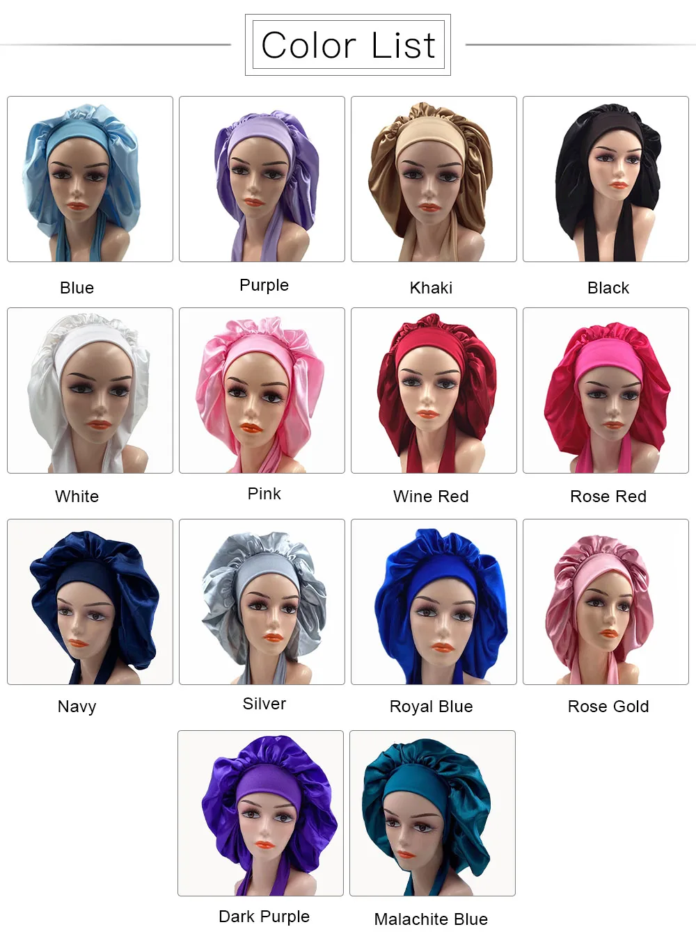 Long Tube Night Hat Three-piece Wide Rubber Band Satin Headgear Home Hair Care Long Tail Hat Cross-border