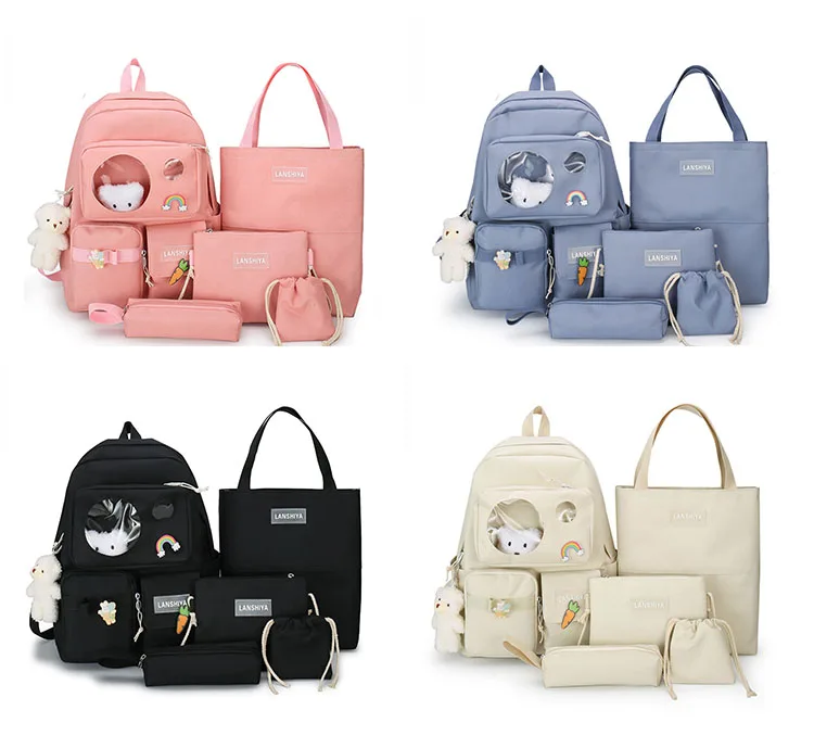 Wholesale Price 5 Piece Bag Set Student Children Durable Big Backpack High Custom Backpack School Bag Sets