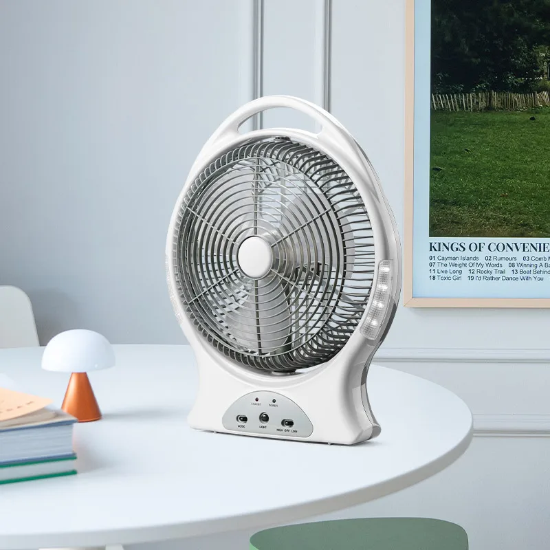 Changrong  12 Inch AC DC Battery Cooling Rechargeable Fan Emergency Table Fan with LED Light