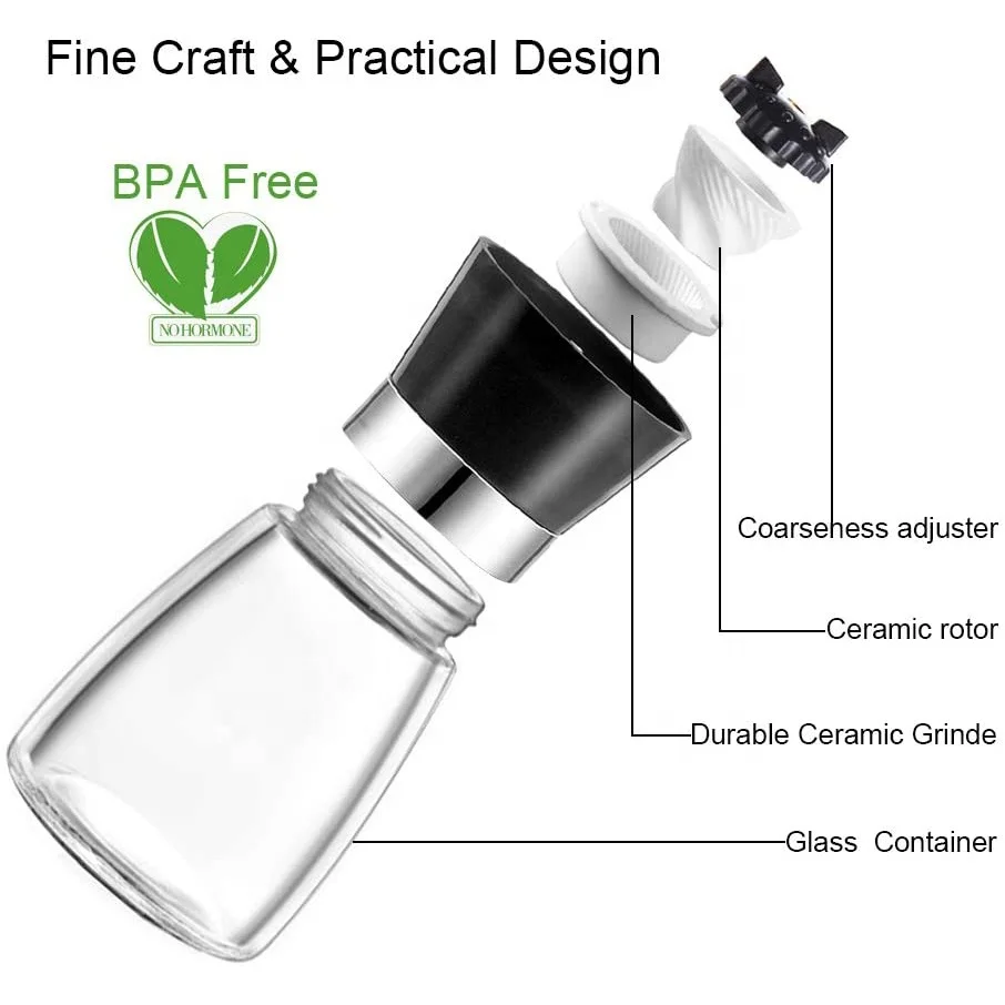 Factory Direct Sale Plastic Glass Manual Salt and Pepper Grinder Set