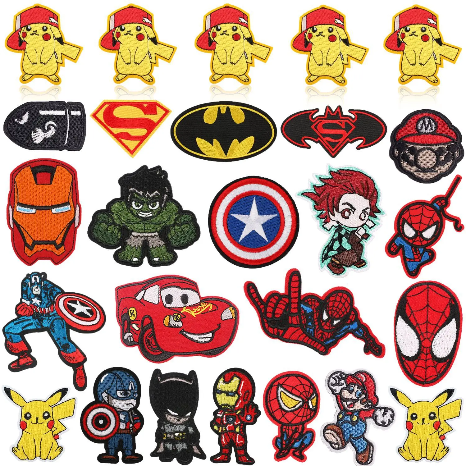 LS411 Hot selling anime character embroidery ironing cloth stickers Iron Man Pikachu cartoon clothes patch