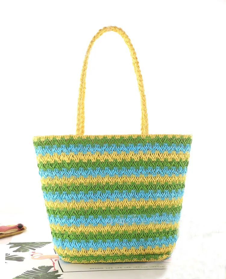 Niyang factory wholesale hot sale design handmade woven knitted stripe color for women fashion women paper straw tote bag