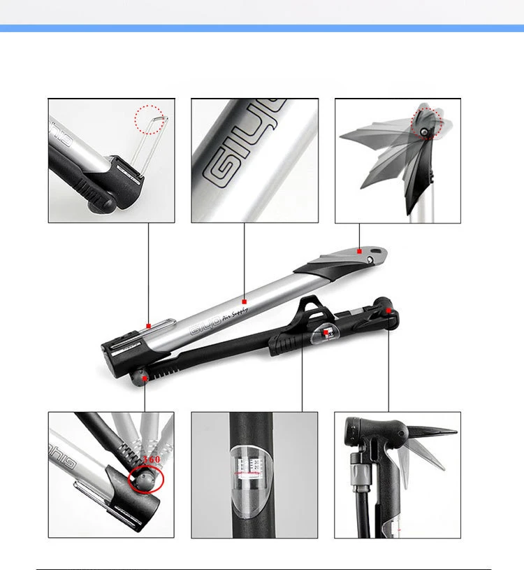 Giyo GM71 Clever Valve High Pressure Bike Pumps Bike mini air pumps With Soft Hose&Gauge PRESTA AND SCHRADER Bicycle Hand Pumps