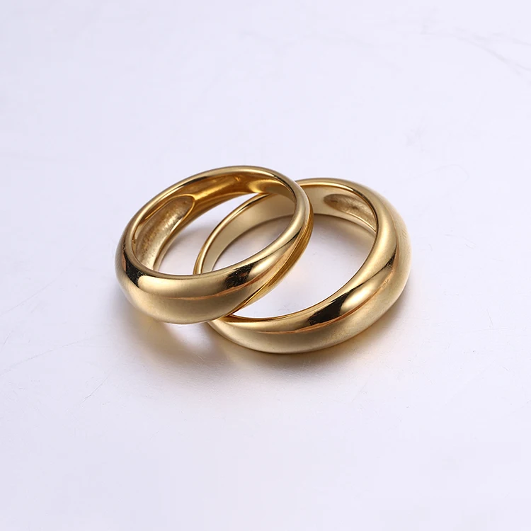ins minimalist design 18k gold plated geometric stainless steel chunky rings dome odetina  ring
