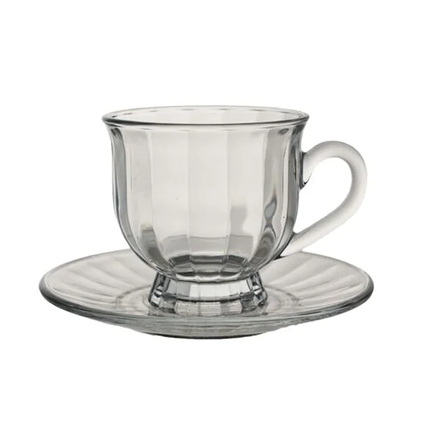 High Quality 200ml Clear Tea Cups with Saucers Glass Cup Coffee Mug Set Coffee Tea Cup and Saucer Set