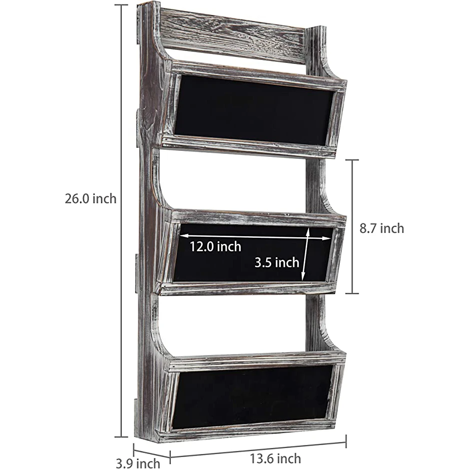 3-slot Rustic Wall Mount Magazine Holder With Blackboard Label Receive A Frame