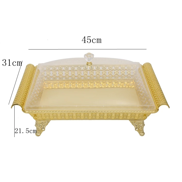 Wholesale Golden basket Plastic Wedding Candy Cookies Storage rectangular tray