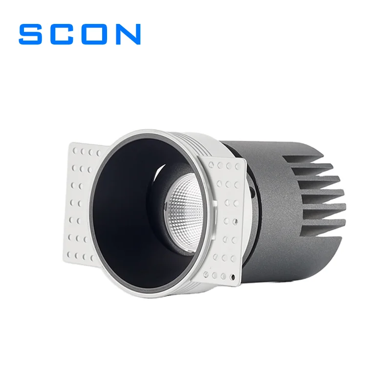 SCON Trimless Dimmable 7W 12W Plaster Track Light System 48vessed Downlight 10V 60 80 LED 90 Modern Hotel Frameless COB Led Chip