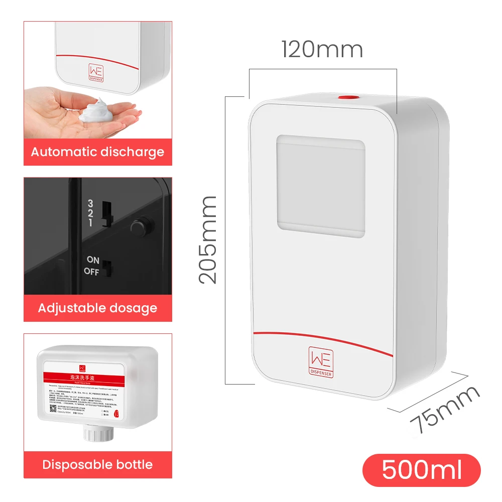 Electric Infrared Sensor Foam Soap Dispensing Machine Touchless Liquid Soap Dispenser Wall Mount Automatic Foam Soap Dispenser