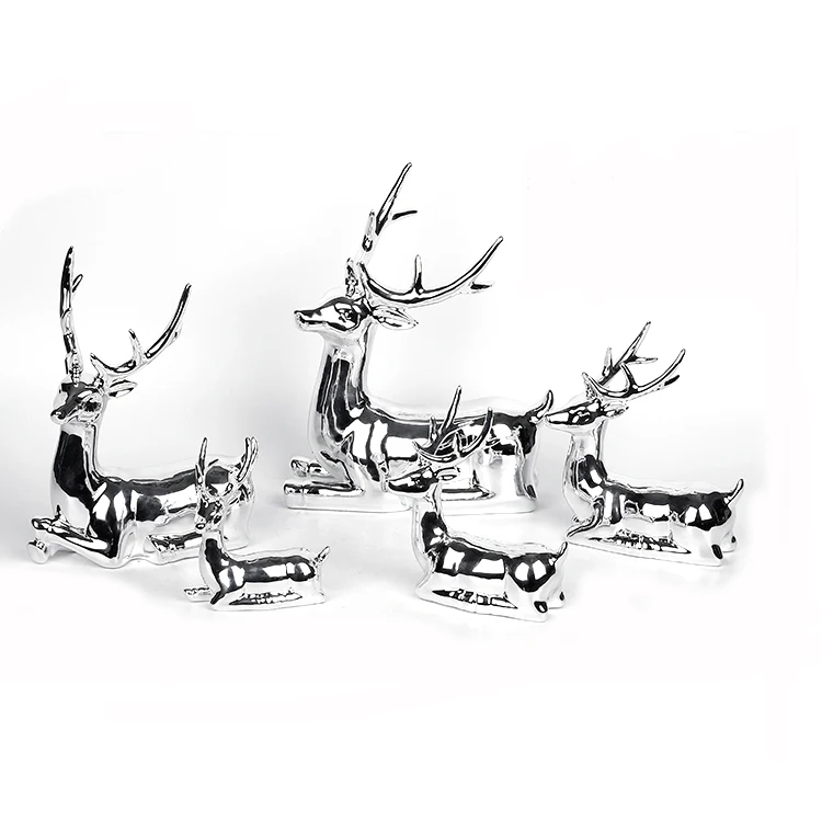 2020 hot sale beautiful gift Deer Craft Ceramic Sculpture Silver Christmas Decoration