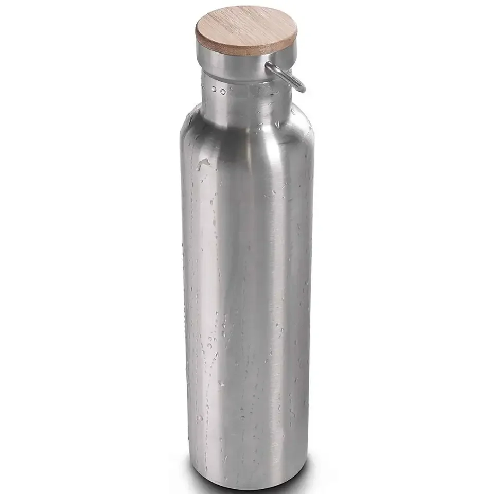 Free Sample Double Wall Stainless Steel Vacuum Hydro Sports Flask Outdoor Insulated Wide Mouth Water Bottle With Bamboo Lid