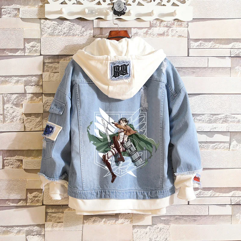 Factory Attack on Titan Jeans Jacket Scout Regiment Cosplay Denim Coat Eren Jaeger Hooded Sweatshirt Coat men trucker jacket