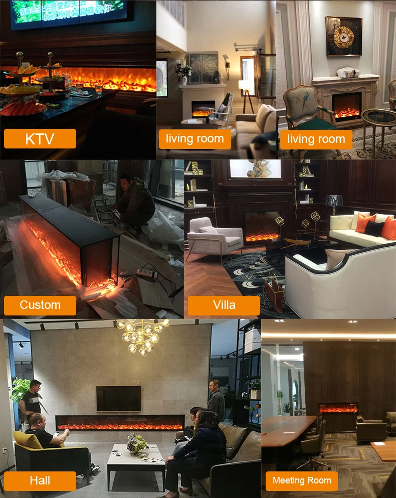 Living Room Decorating Warming Fireplace Wooden Mantel W148cm Electric Insert Firebox LED Optical Artificial Emulational Flame L