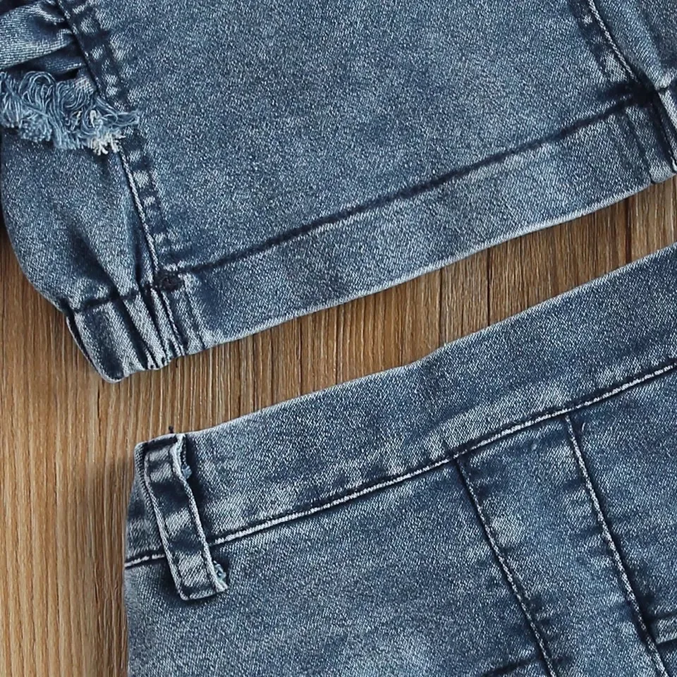 Conyson high quality Latest korea Fashion Style Toddler Girl t-shirt Short Skirt clothes suit Kids denim 2 pieces clothing Set