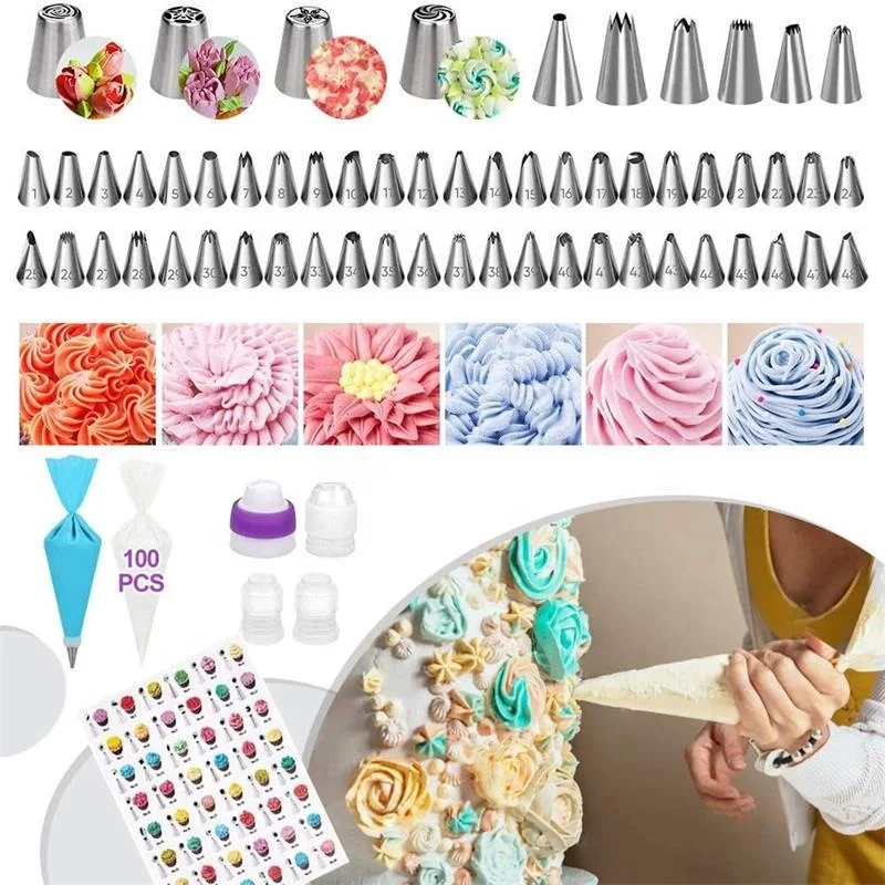 Custom 431 Pieces Pastry Baking Utensils Icing Piping Tips Nozzle Spatula Smoother Pastry Bags Cake Decorating Supplies Kit