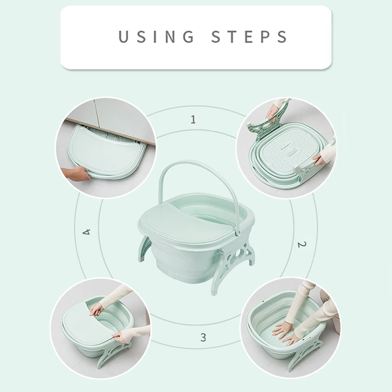 Folding Foot Wash Tub with Lid Sauna Foaming Massage Bucket Bathroom Foot Bath Basin Portable Foldable Footbath Hot Tubs