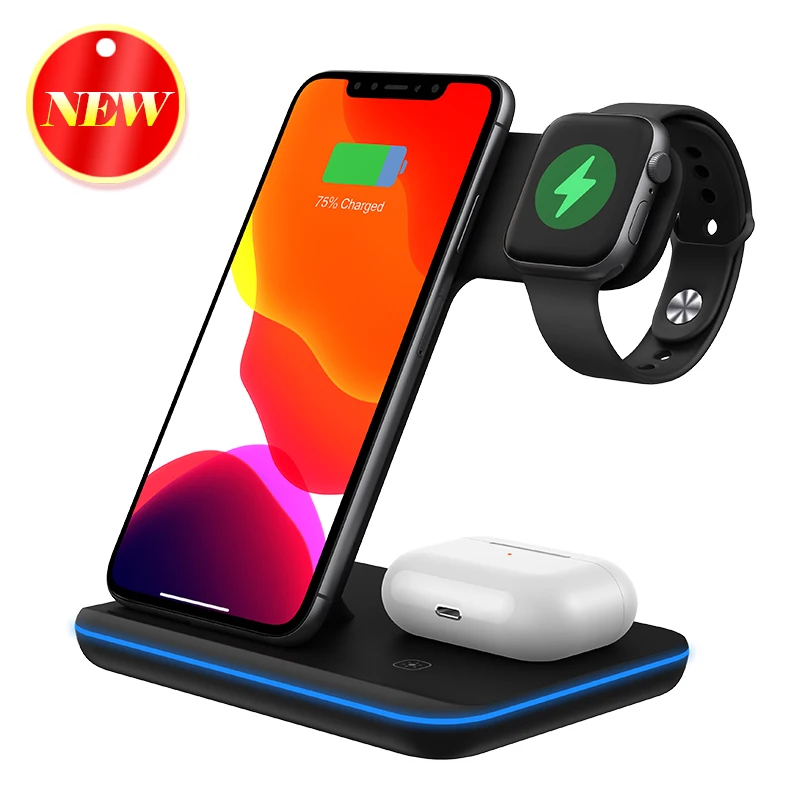 Wireless phone charger with 3in1function for  iphone 11 pro max smart phone iwatch TWS